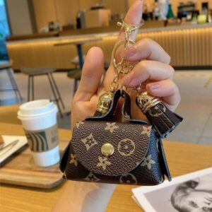 Trendy Flower Plaid Tassel Leather Coin Purse Mini Keychain Bag - ArtGalleryZen