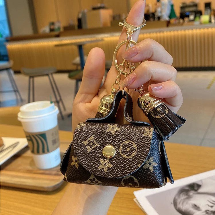Trendy Flower Plaid Tassel Leather Coin Purse Mini Keychain Bag - ArtGalleryZen