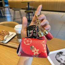 Trendy Flower Plaid Tassel Leather Coin Purse Mini Keychain Bag - ArtGalleryZen