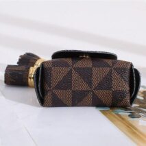 Trendy Flower Plaid Tassel Leather Coin Purse Mini Keychain Bag - ArtGalleryZen