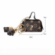 Trendy Flower Plaid Tassel Leather Coin Purse Mini Keychain Bag - ArtGalleryZen