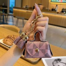 Trendy Flower Plaid Tassel Leather Coin Purse Mini Keychain Bag - ArtGalleryZen