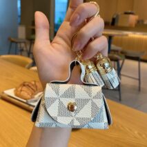 Trendy Flower Plaid Tassel Leather Coin Purse Mini Keychain Bag - ArtGalleryZen