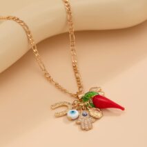 Trendy Glass Chili Evil Eye Lucky Horseshoe Pendant Necklace - ArtGalleryZen