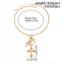 Trendy Gold Plated Rhinestone Inlaid Cross Tassel Necklace - ArtGalleryZen
