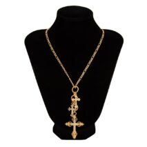 Trendy Gold Plated Rhinestone Inlaid Cross Tassel Necklace - ArtGalleryZen