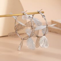 Trendy Gold Silver Tone Ginkgo Leaf Charm Hoop Earrings - ArtGalleryZen