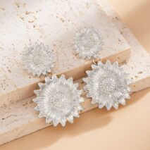 Trendy Gold Silver Tone Sunflower Dangle Earrings - ArtGalleryZen