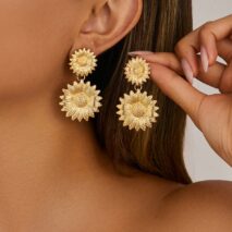 Trendy Gold Silver Tone Sunflower Dangle Earrings - ArtGalleryZen