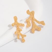 Trendy Gold Silver Tone Textured Coral Earrings - ArtGalleryZen
