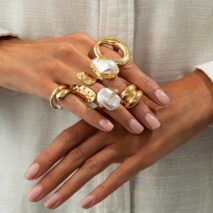 Trendy Gold Tone Irregular Pearl Hoop Waterdrop Ring Set - ArtGalleryZen