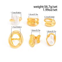 Trendy Gold Tone Irregular Pearl Hoop Waterdrop Ring Set - ArtGalleryZen