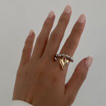 Trendy Heart Dangle Beaded Ring - ArtGalleryZen