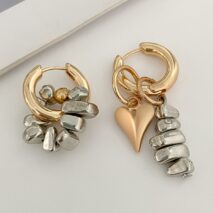 Trendy Heart Irregular Beaded Dangle Huggie Hoop Earrings - ArtGalleryZen