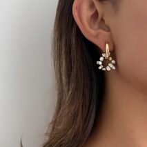 Trendy Heart Irregular Beaded Dangle Huggie Hoop Earrings - ArtGalleryZen
