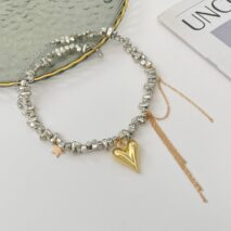 Trendy Heart Pendant Irregular Beaded Tassel Chain Necklace - ArtGalleryZen