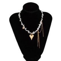 Trendy Heart Pendant Irregular Beaded Tassel Chain Necklace - ArtGalleryZen