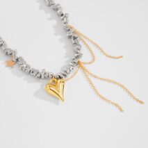 Trendy Heart Pendant Irregular Beaded Tassel Chain Necklace - ArtGalleryZen