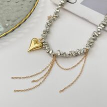 Trendy Heart Pendant Irregular Beaded Tassel Chain Necklace - ArtGalleryZen