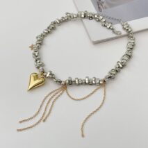 Trendy Heart Pendant Irregular Beaded Tassel Chain Necklace - ArtGalleryZen