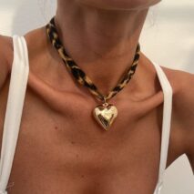 Trendy Heart Pendant Leopard Choker Necklace - ArtGalleryZen