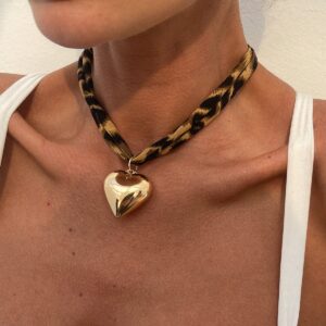Trendy Heart Pendant Leopard Choker Necklace - ArtGalleryZen