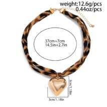 Trendy Heart Pendant Leopard Choker Necklace - ArtGalleryZen