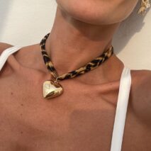 Trendy Heart Pendant Leopard Choker Necklace - ArtGalleryZen