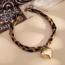 Trendy Heart Pendant Leopard Choker Necklace - ArtGalleryZen