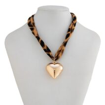 Trendy Heart Pendant Leopard Choker Necklace - ArtGalleryZen