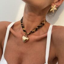 Trendy Heart Pendant Leopard Choker Necklace - ArtGalleryZen