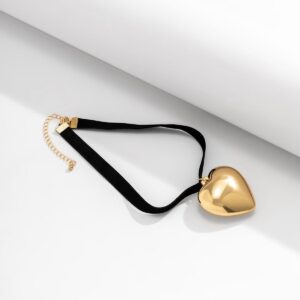 Trendy Heart Pendant Velvet Collar Choker Necklace - ArtGalleryZen