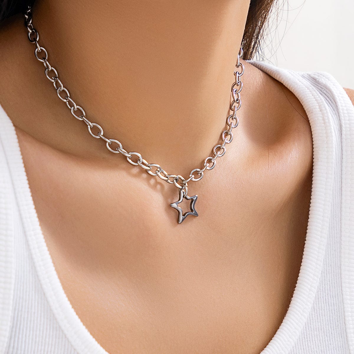 Trendy Hollow Star Pendant Cable Chain Necklace - ArtGalleryZen