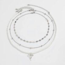 Trendy Layered Bowknot Charm Star Pearl Chain Necklace Set - ArtGalleryZen