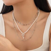 Trendy Layered Bowknot Charm Star Pearl Chain Necklace Set - ArtGalleryZen