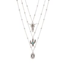 Trendy Layered Bull Cactus Cowboy Hat Pendant Necklace Set - ArtGalleryZen