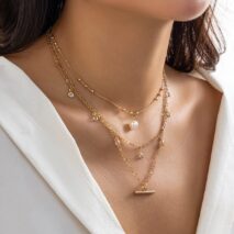 Trendy Layered CZ Tassel Bar Pearl Pendant Cable Chain Necklace Set - ArtGalleryZen