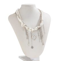 Trendy Layered Heart Pendant Star Cross Tassel Pearl Chain Necklace - ArtGalleryZen