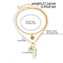 Trendy Layered Irregular Pearl Chain Round Disk Ball Pendant Necklace Set - ArtGalleryZen