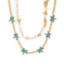 Trendy Layered Irregular Stone Pearl Starfish Ball Chain Necklace Set - ArtGalleryZen