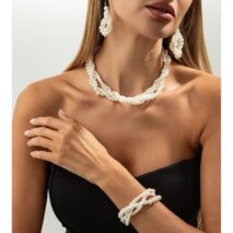 Trendy Layered Pearl Chain Necklace Bracelet Earrings Set - ArtGalleryZen