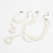 Trendy Layered Pearl Chain Necklace Bracelet Earrings Set - ArtGalleryZen