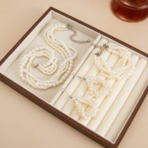 Trendy Layered Pearl Chain Necklace Bracelet Earrings Set - ArtGalleryZen