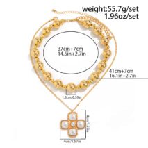 Trendy Layered Pearl Inlaid Cross Pendant Ball Chain Necklace Set - ArtGalleryZen