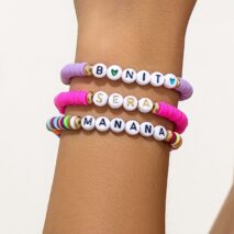 Trendy Layered Polymer Clay Letter Stackable Bracelet Set - ArtGalleryZen