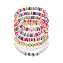 Trendy Layered Polymer Clay Star Love Pearl Chain Stackable Bracelet Set - ArtGalleryZen
