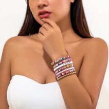 Trendy Layered Polymer Clay Star Love Pearl Chain Stackable Bracelet Set - ArtGalleryZen