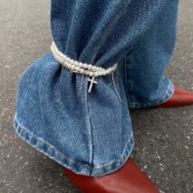 Trendy Layered Rhinestone Inlaid Cross Tassel Pearl Chain Anklet - ArtGalleryZen