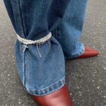 Trendy Layered Rhinestone Inlaid Cross Tassel Pearl Chain Anklet - ArtGalleryZen