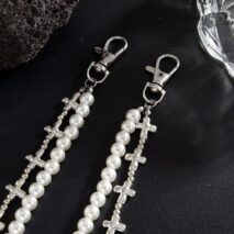Trendy Layered Silver Tone Cross Pearl Trouser Chain - ArtGalleryZen